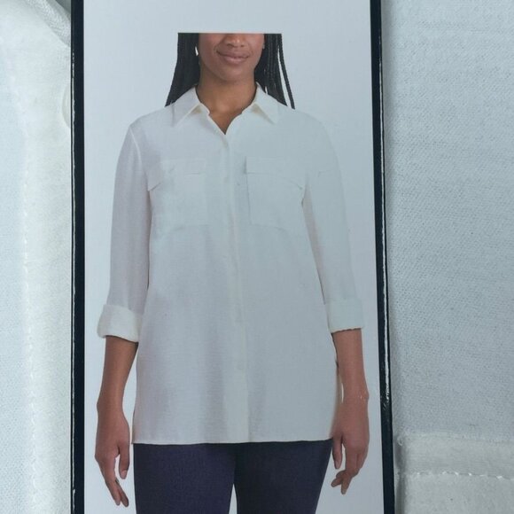 Hilary Radley Womens White Long Sleeve Button-Up Shirt XL d0164 - Picture 3 of 7